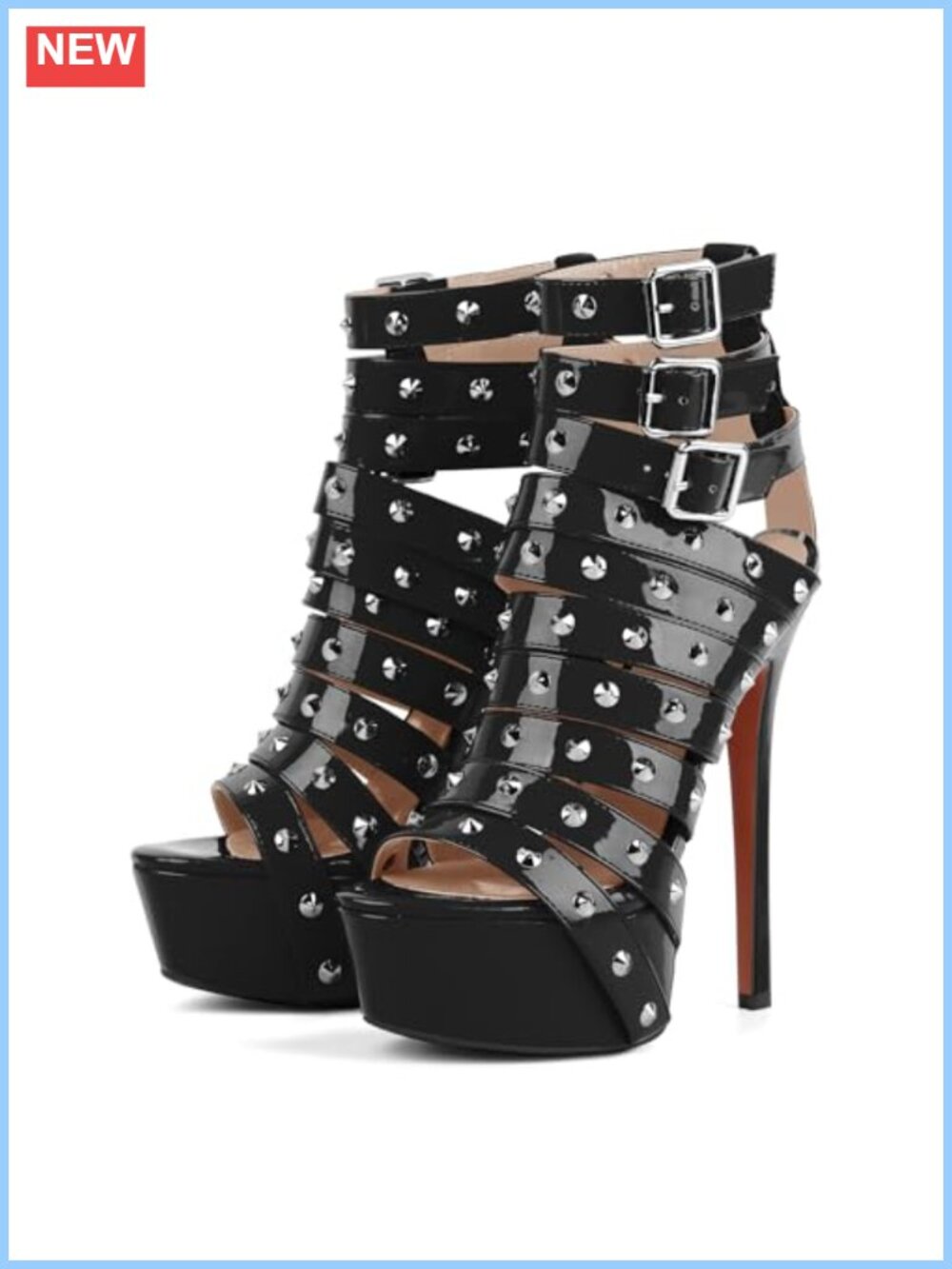 Studded Rivets Strappy Platform Stiletto Heels Punk Buckle Sandals